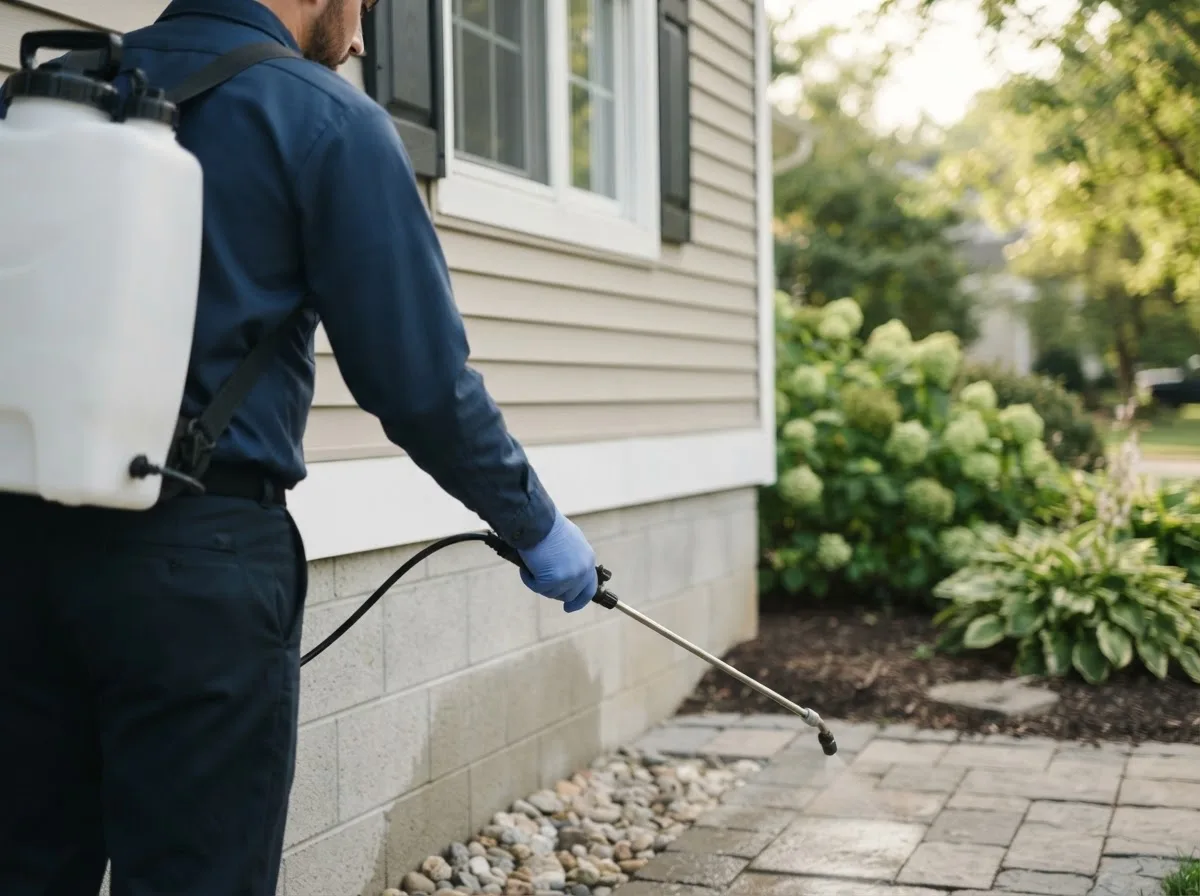 Pest control technician inspecting a home in Eagle Lake, MN